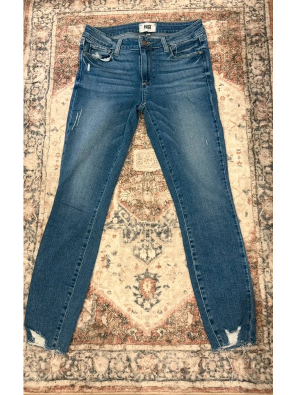 PAIGE Verdugo Ankle Skinny Jeans Size 27 Blue Denim Distressed Raw-hem
